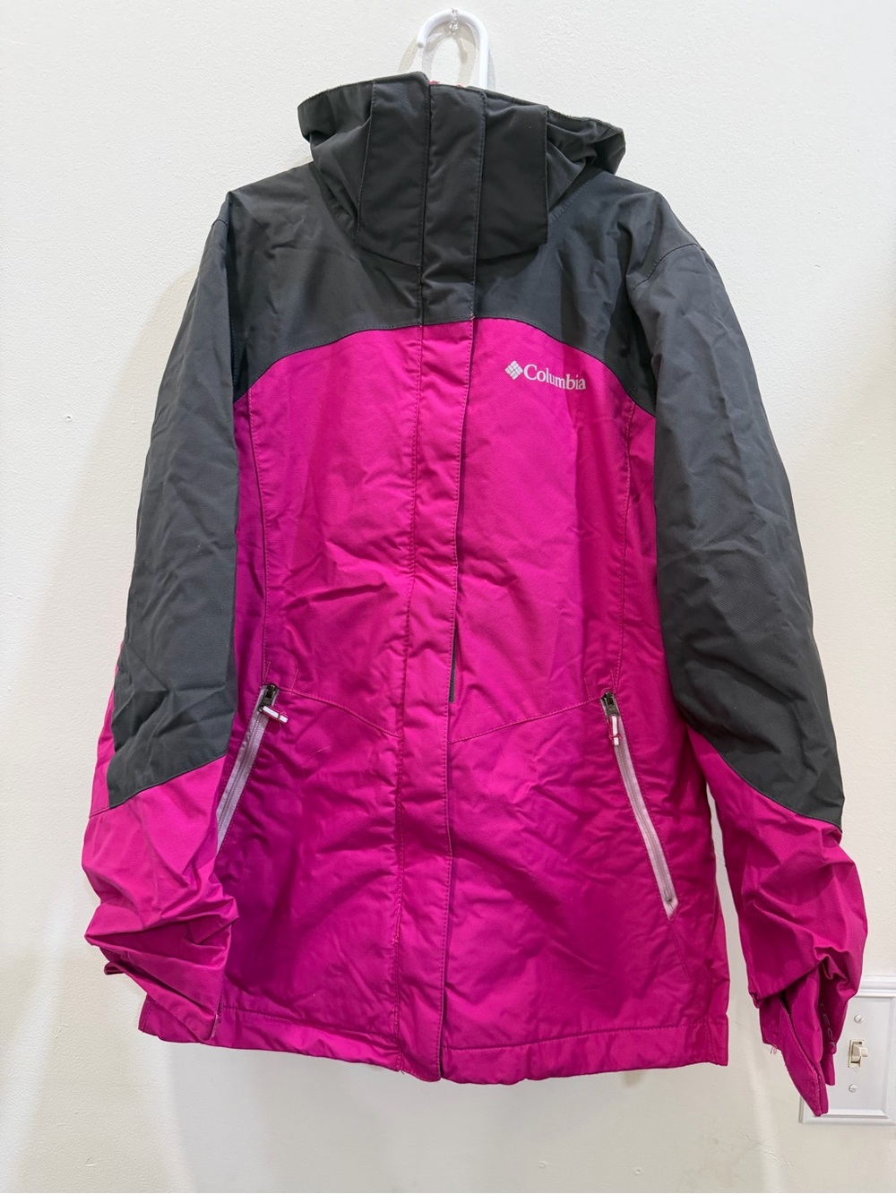 Columbia Girls M 10/12 Interchange Winter Ski Jacket Pink Black Hooded